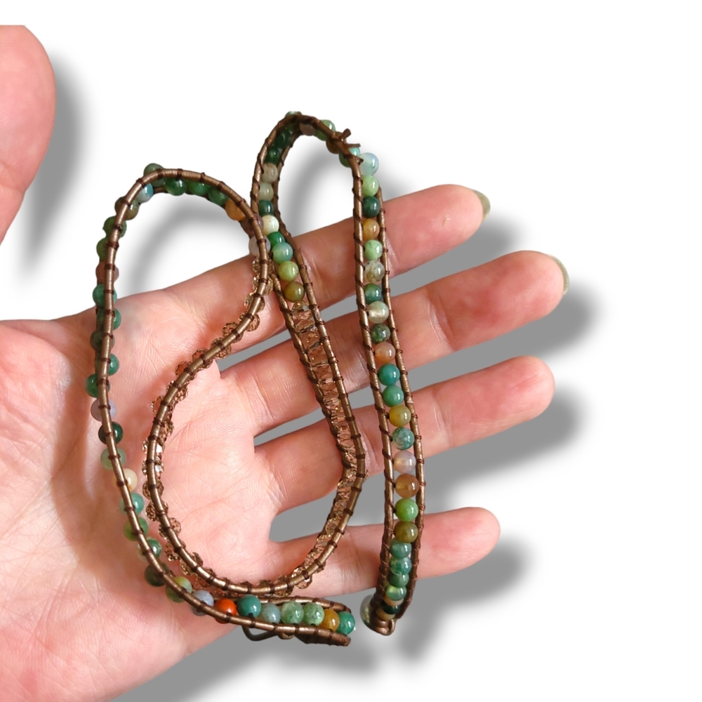 Beautiful 'All Wrapped Up' Stone Crystal Sterling Silver Boho Wrap Bracelet - Picture 5 of 6